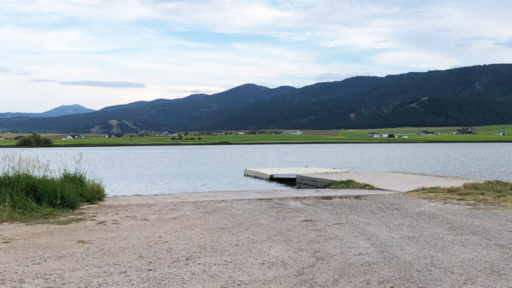 Alexander Reservoir Oregon Trail Park and Marina boat dock in Soda Springs Idaho