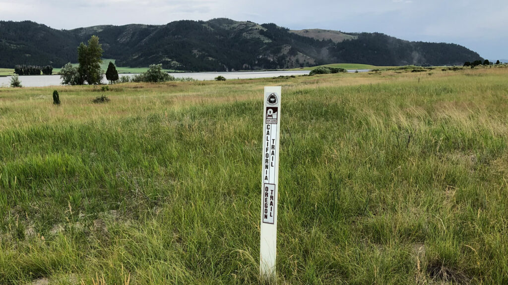 Oregon Trail Park and Marina historic marker in Soda Springs Idaho