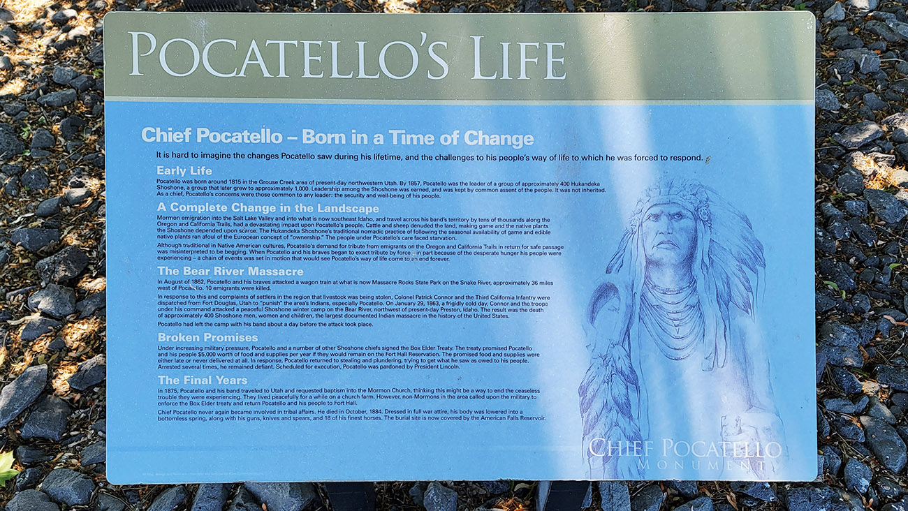 Historic Marker of Chief Pocatello Life Story sign