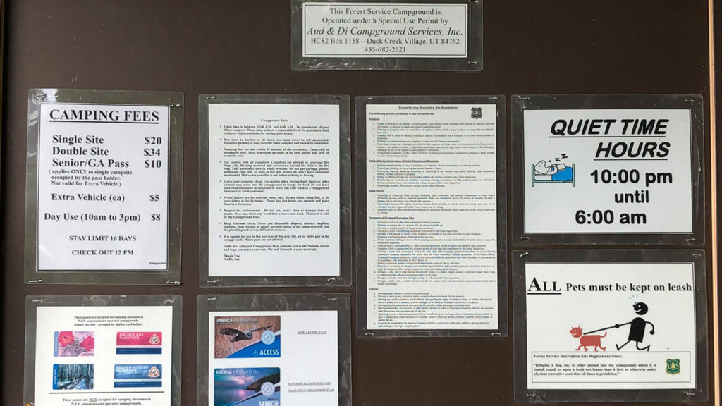 Emigration Campground rules sign Montpelier, Idaho