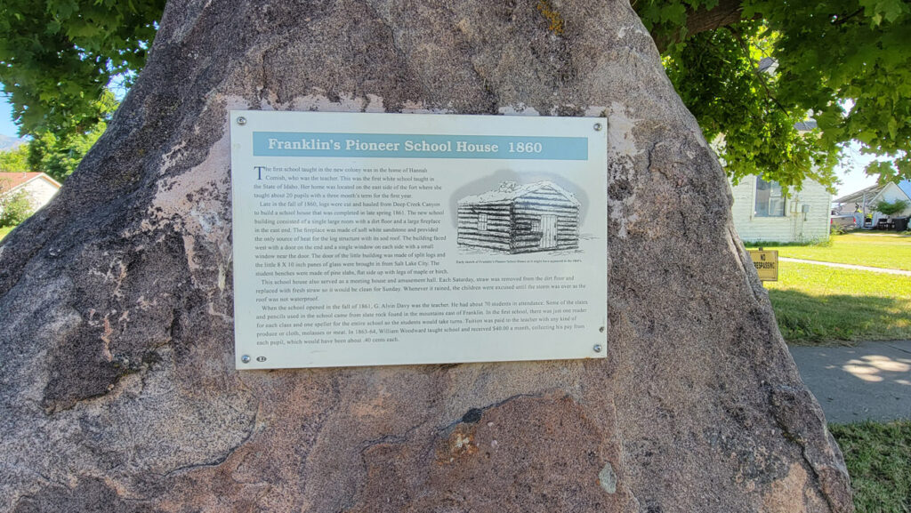 Pioneer School marker in the Franklin Idaho Historic District