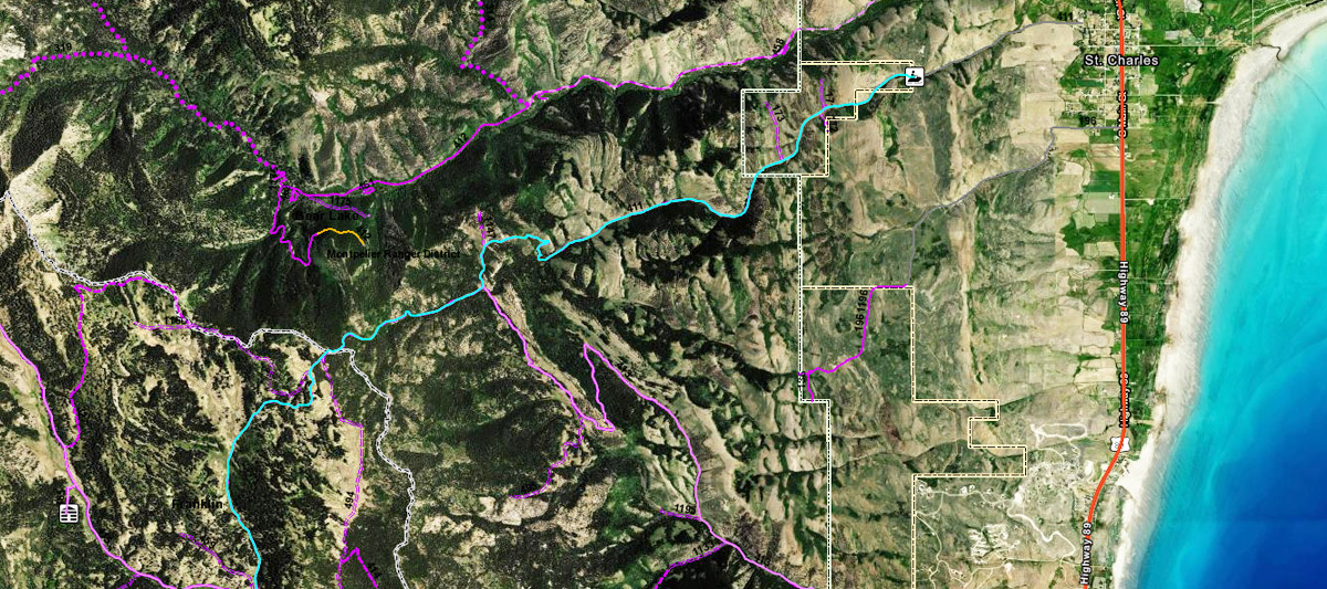 Saint Charles Green Canyon Trail Head. Idaho Snowmobile, ATV, Biking Trail