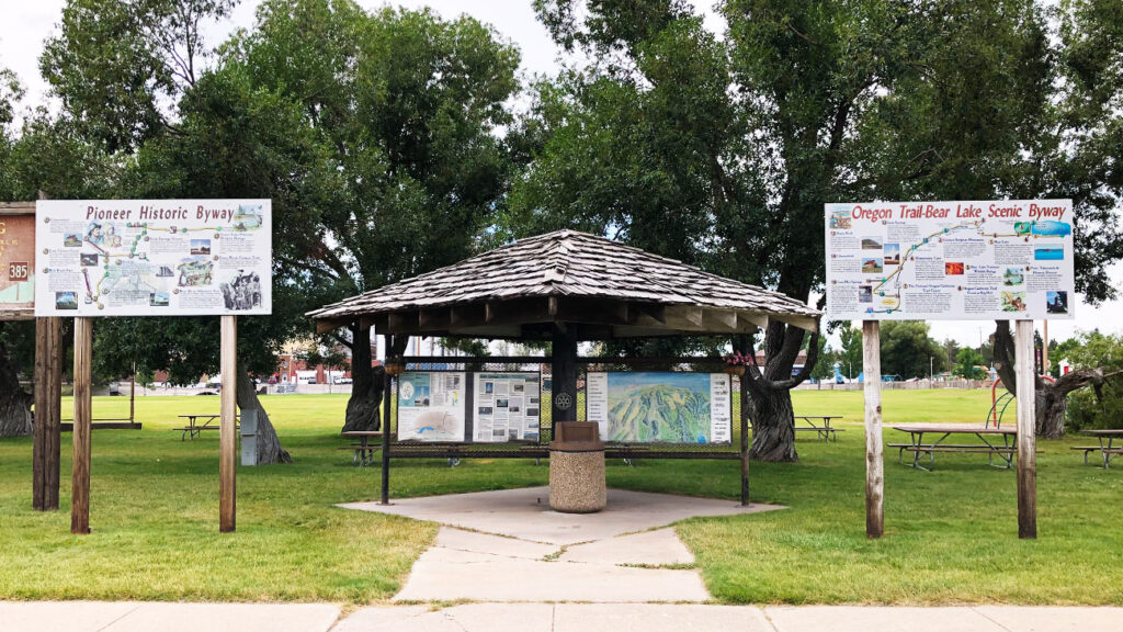 Soda Springs Idaho Corrigan Park history byway signs