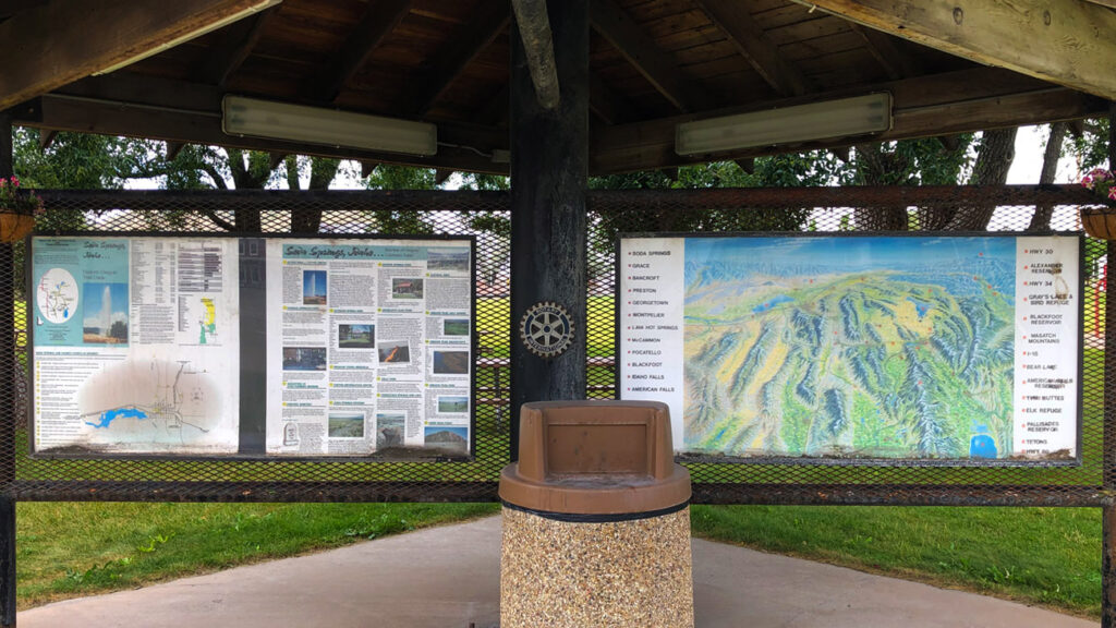 Soda Springs Idaho Corrigan Park history Byway signs