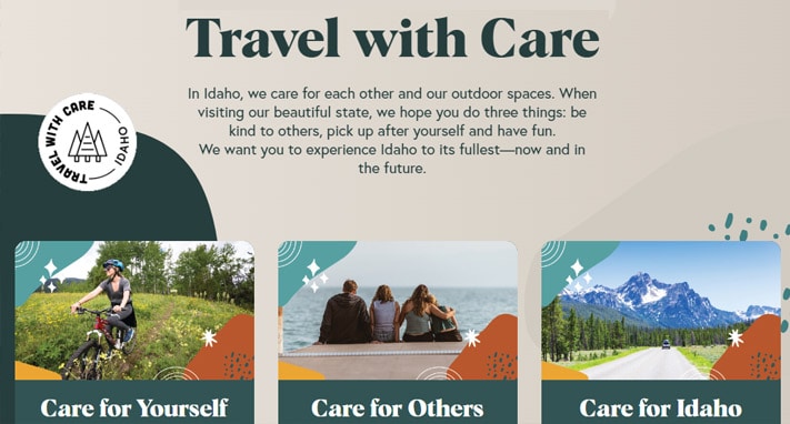 Care for Yourself, Care for Others & Care for Idaho! Idaho Tourism Travel with Care website