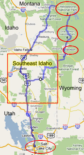 Yellowstone to Salt Lake City Map